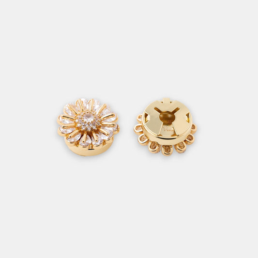 Bellis Button Cover Set ā Full-Bloom Cubic Zirconia Daisy in Gold or Silver