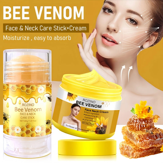 ROZINO 5-Piece Honey Skincare Set — Including Eye Cream Stick, Lip Balm, Face & Neck Cream, Hand & Foot Cream, Infused with Natural Extracts for Moisturizing and Hydrating, Leaving Skin Smooth and Radiant