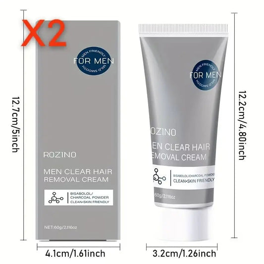 ROZINO Men's Refreshing Hair Removal Cream - Moisturizing & Nourishing Formula for Brighter Smoother Skin - Clean-Skin Friendly Wax Cosmetic