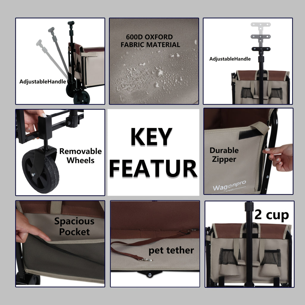 Convertible Folding Camping Wagon Cart, All-in-One Heavy-Duty Fabric Utility Cart with Bench Seat