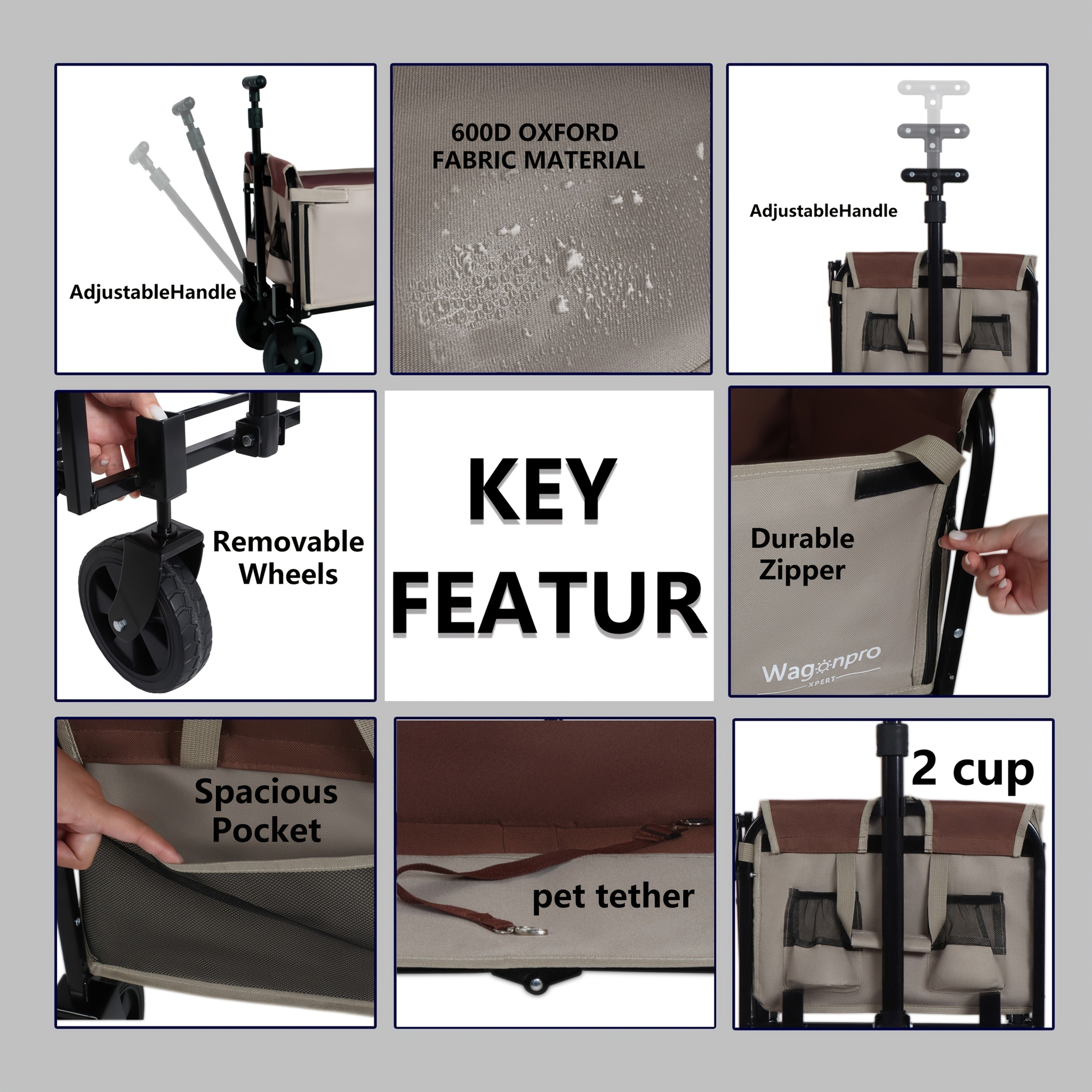 Convertible Folding Camping Wagon Cart, All-in-One Heavy-Duty Fabric Utility Cart with Bench Seat