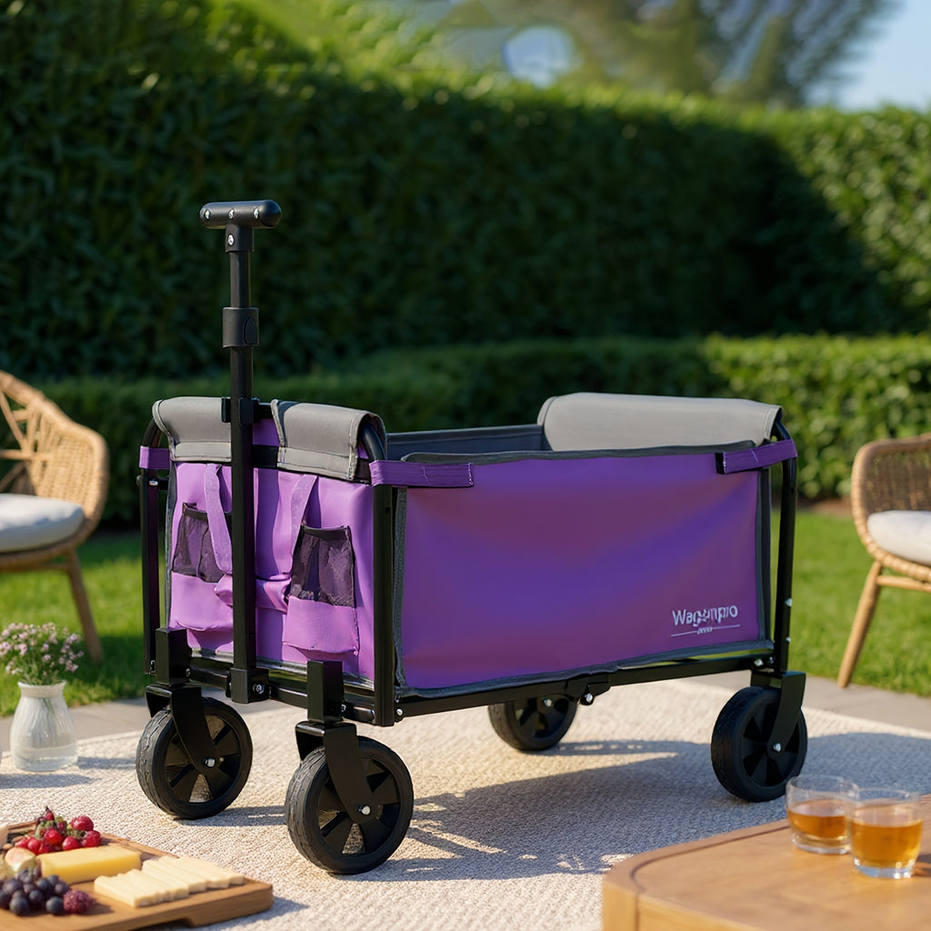 Convertible Folding Camping Wagon Cart, All-in-One Heavy-Duty Fabric Utility Cart with Bench Seat