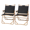 Black Set Of 2 Portable Lightweight Folding Camping Chair With Wooden Armrest Aluminum Frame