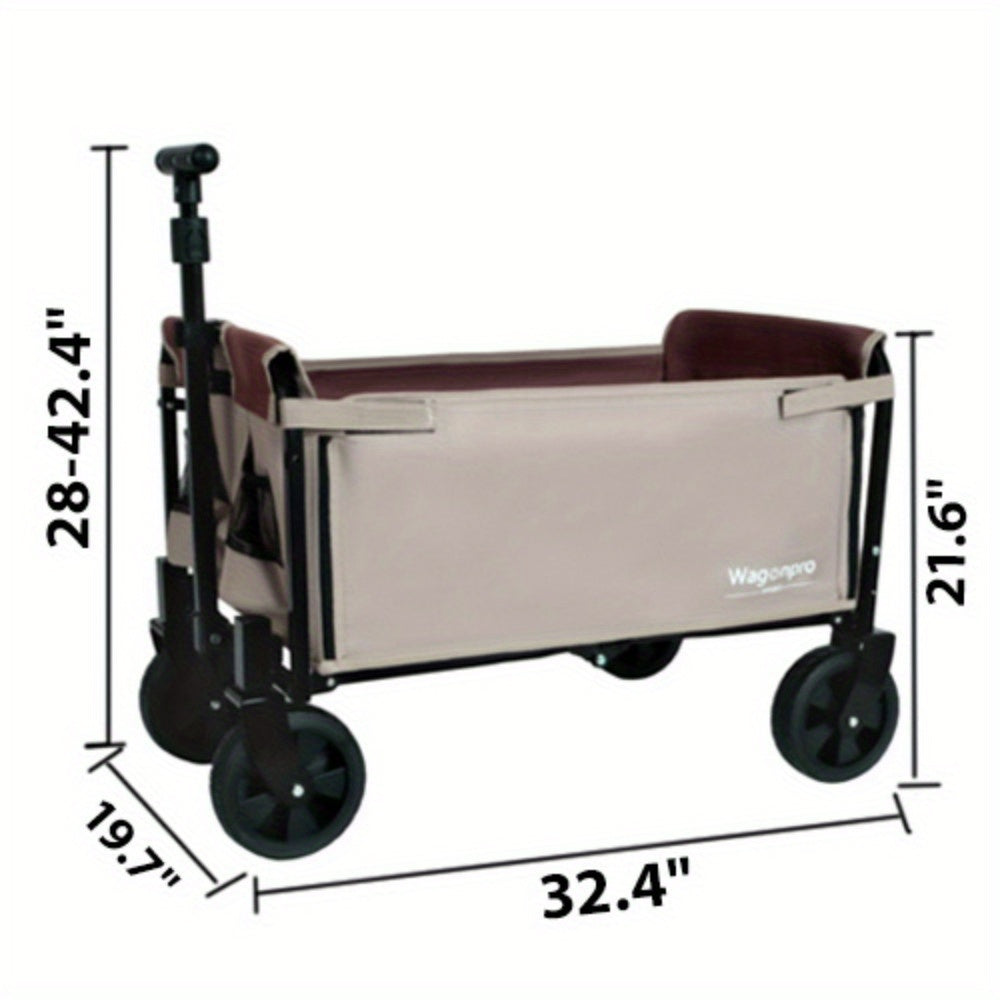 Convertible Folding Camping Wagon Cart, All-in-One Heavy-Duty Fabric Utility Cart with Bench Seat