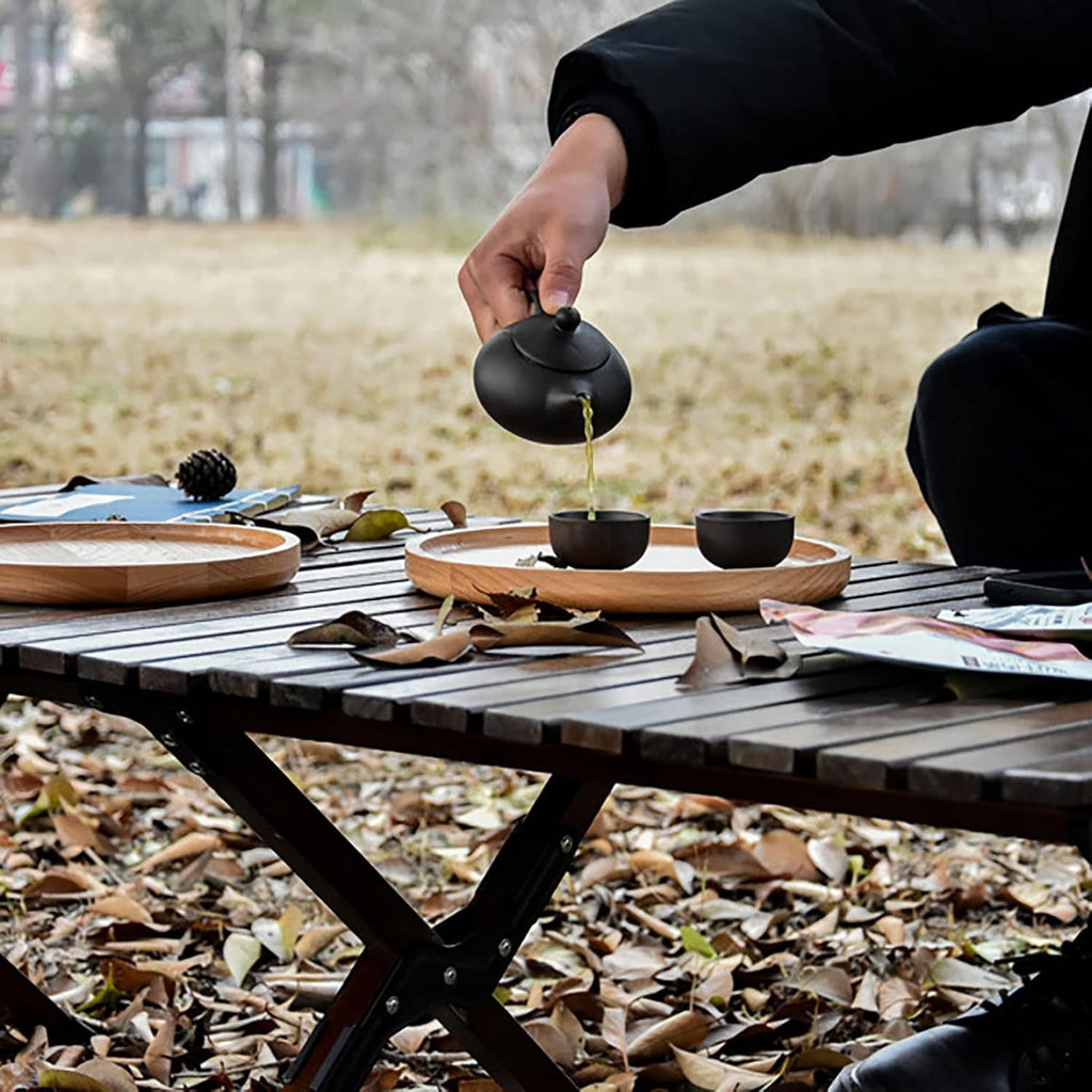 Outdoor patio folding egg roll table portable beech folding table camping picnic table