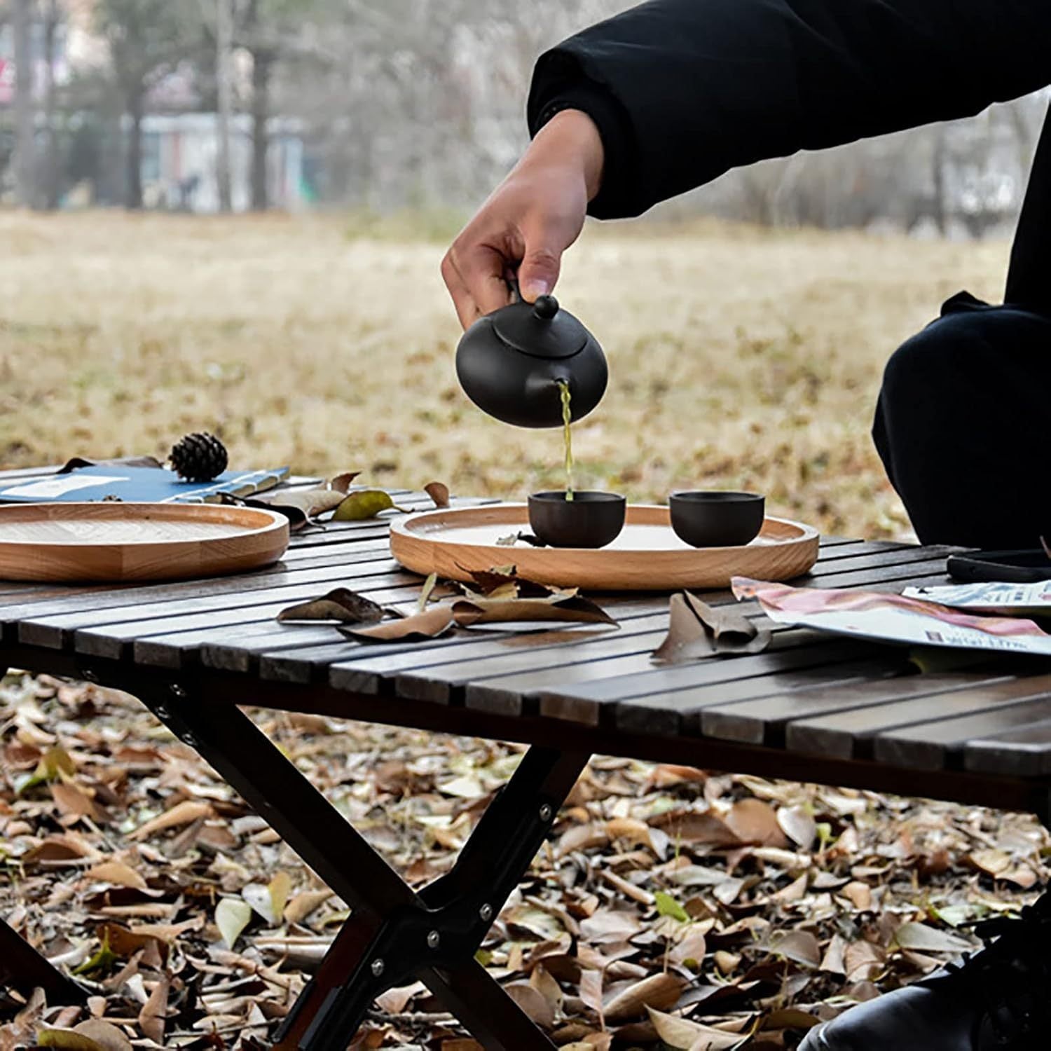 Outdoor patio folding egg roll table portable beech folding table camping picnic table