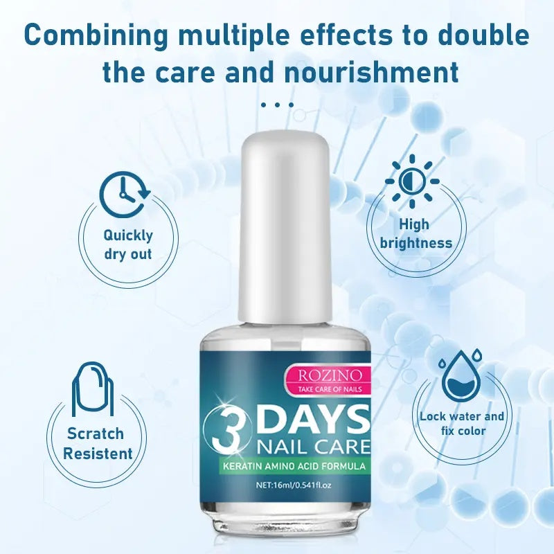 [3 bottles]ROZINO 3 Days Nail Care - Keratin Amino Acid Formula for Superior Nail Nourishment Manicure Treatment with High Brightness & Scratch Resistance 16ml