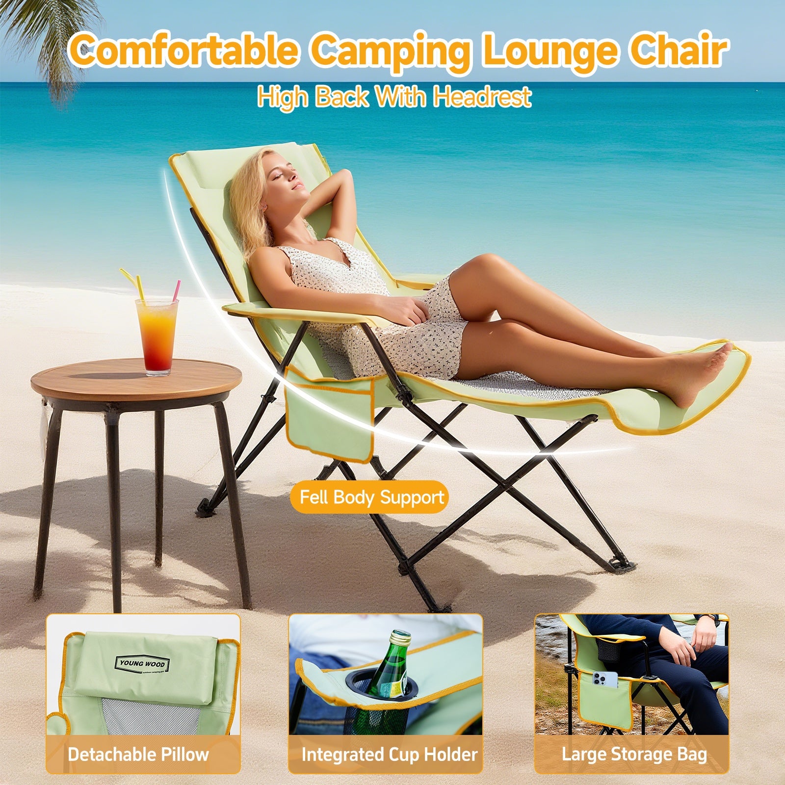 2-in-1 Reclining Camping Chair with Footrest