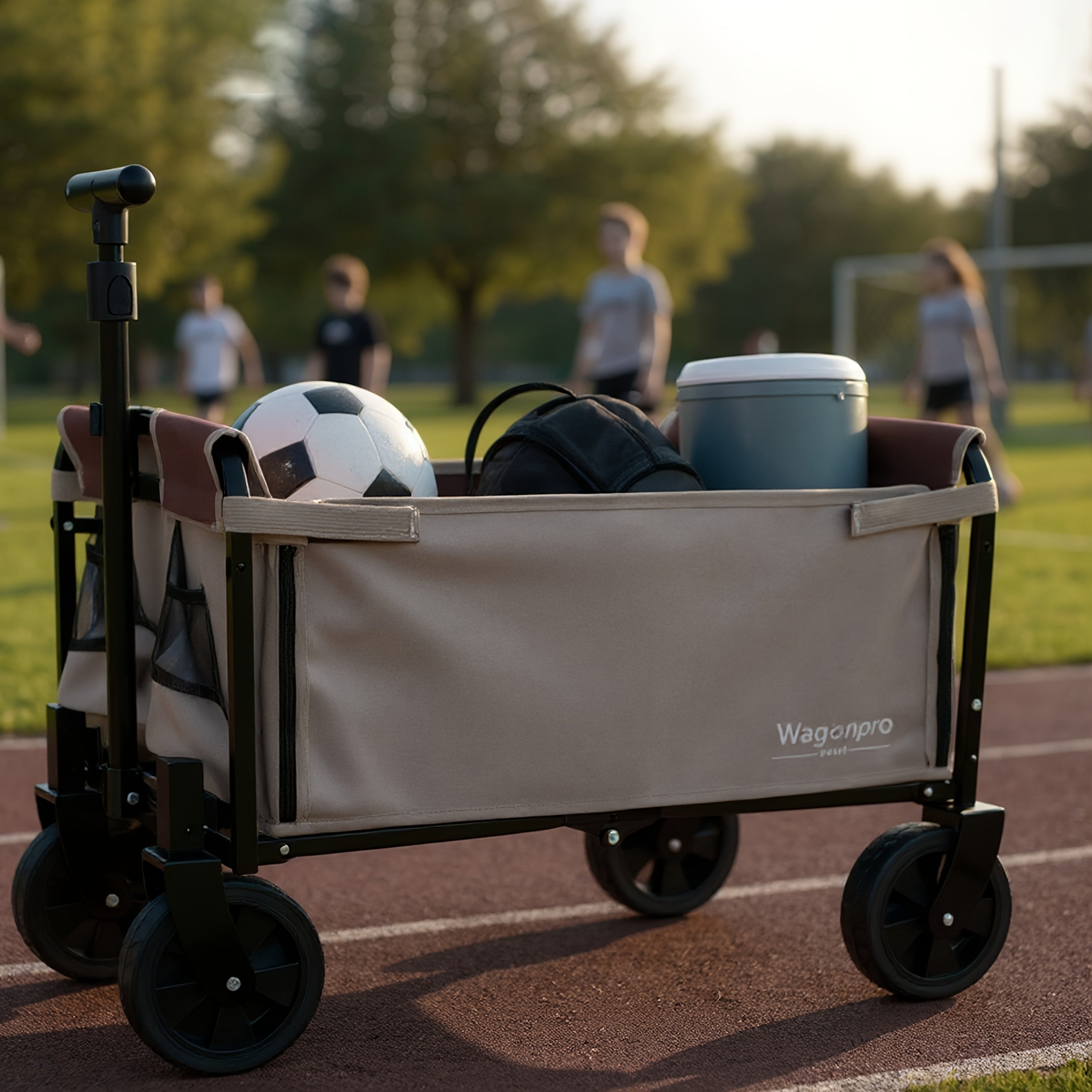 Convertible Folding Camping Wagon Cart, All-in-One Heavy-Duty Fabric Utility Cart with Bench Seat