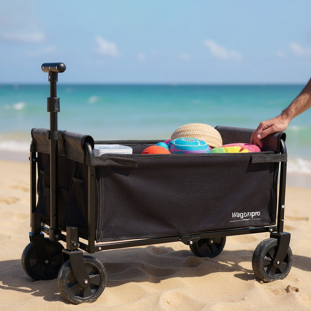 Convertible Folding Camping Wagon Cart, All-in-One Heavy-Duty Fabric Utility Cart with Bench Seat