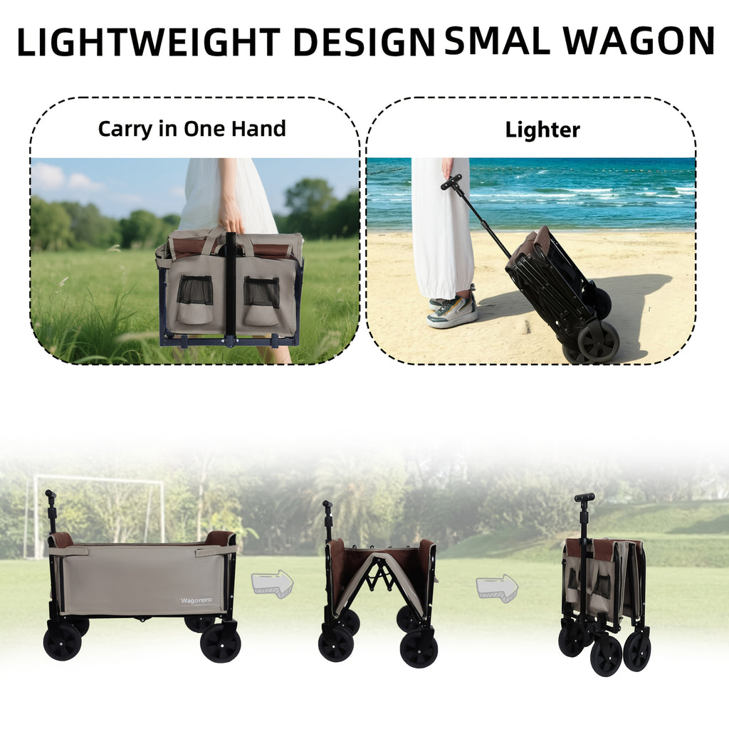 Convertible Folding Camping Wagon Cart, All-in-One Heavy-Duty Fabric Utility Cart with Bench Seat