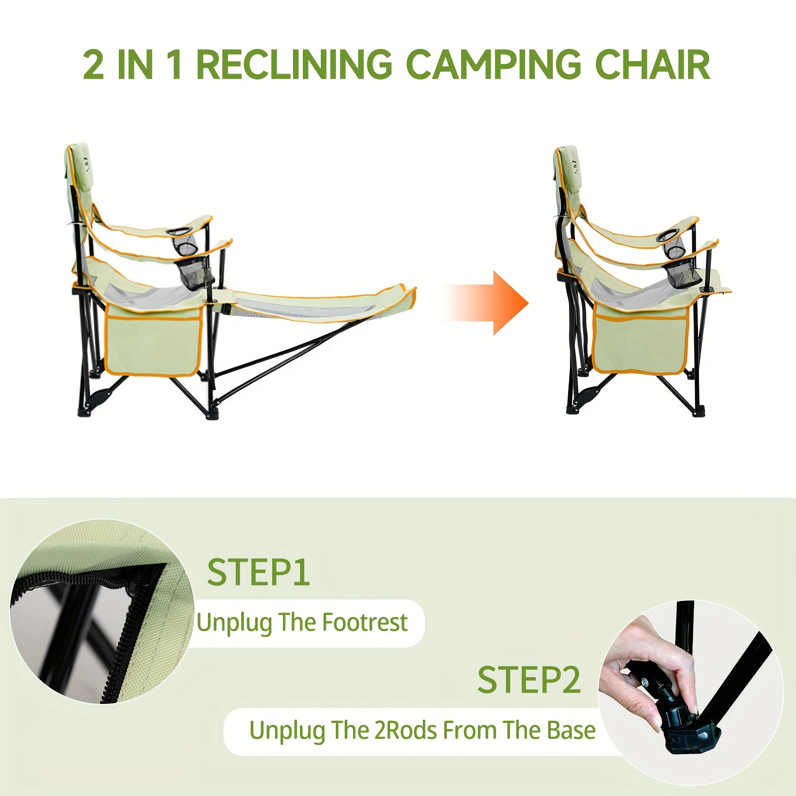 2-in-1 Reclining Camping Chair with Footrest