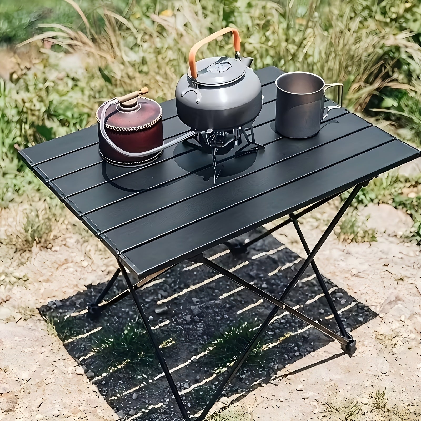 1pc Aluminum Egg Roll Table | Foldable Portable Camping Table with Sturdy X-Shaped Support