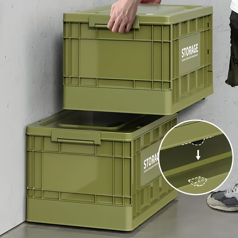 Large Capacity Foldable Outdoor Storage Box with Wheels, Waterproof Plastic Material