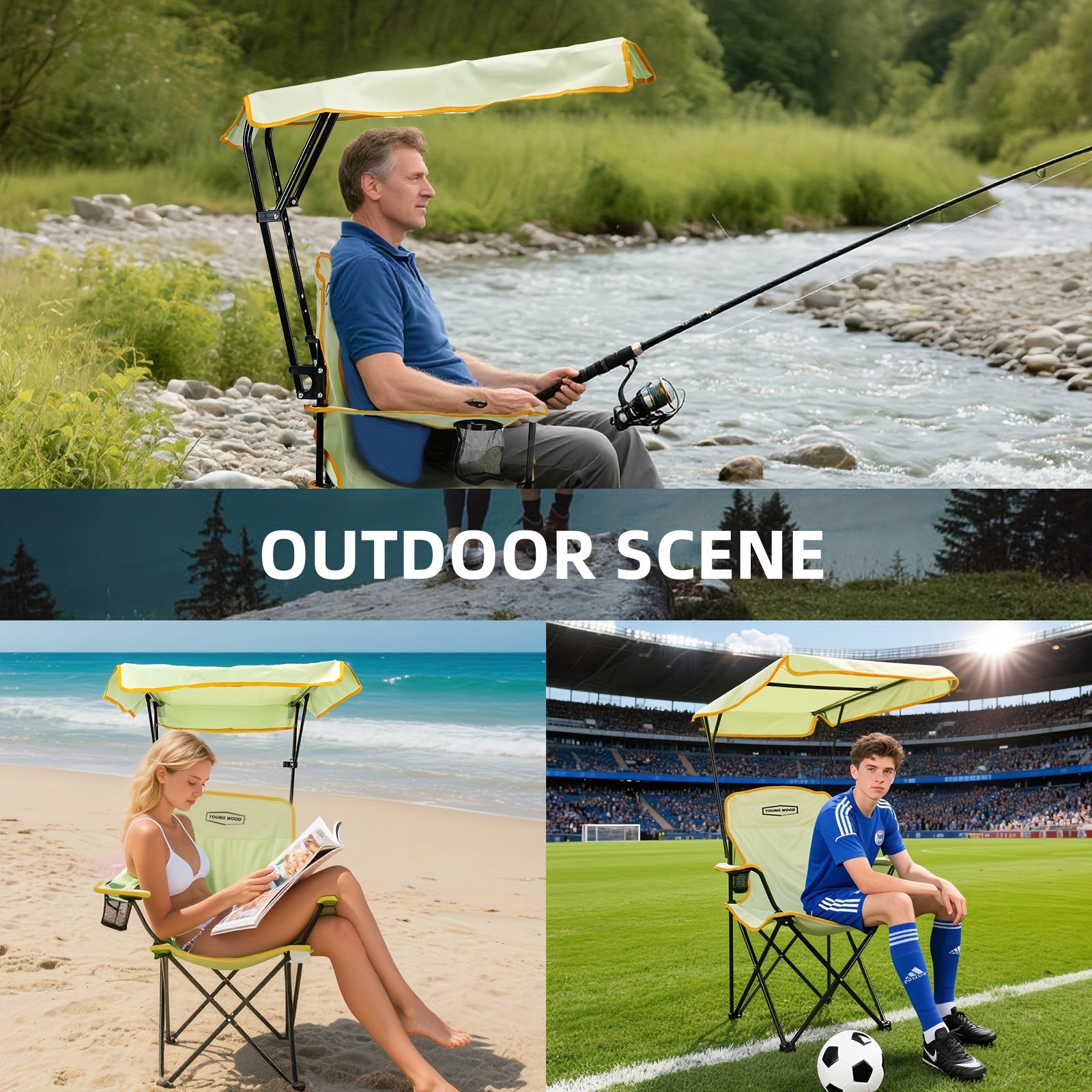 Portable Outdoor Chair Designed for Camping, Featuring a Sturdy Shade Canopy
