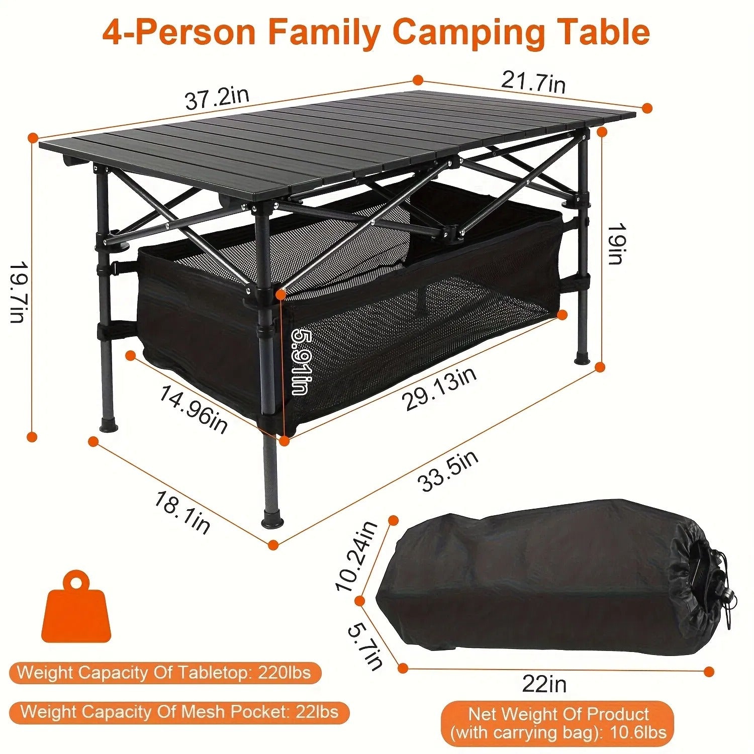 Lightweight Aluminum Folding Camping Table Portable Roll Up Design for Outdoor Camping Beach BBQ Patio