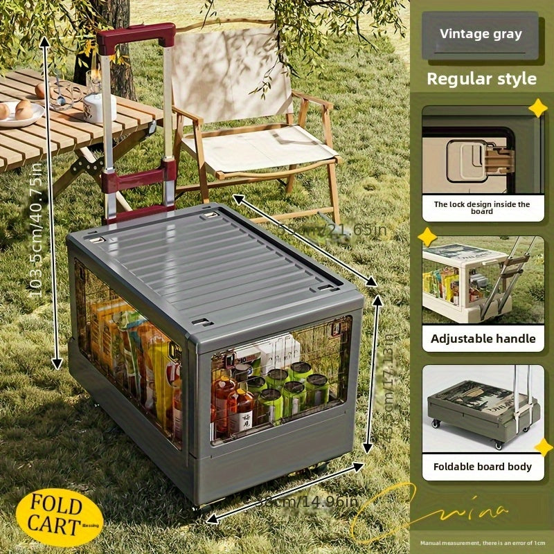 A Portable Folding Storage Box for Outdoor Camping with A Telescopic Handle