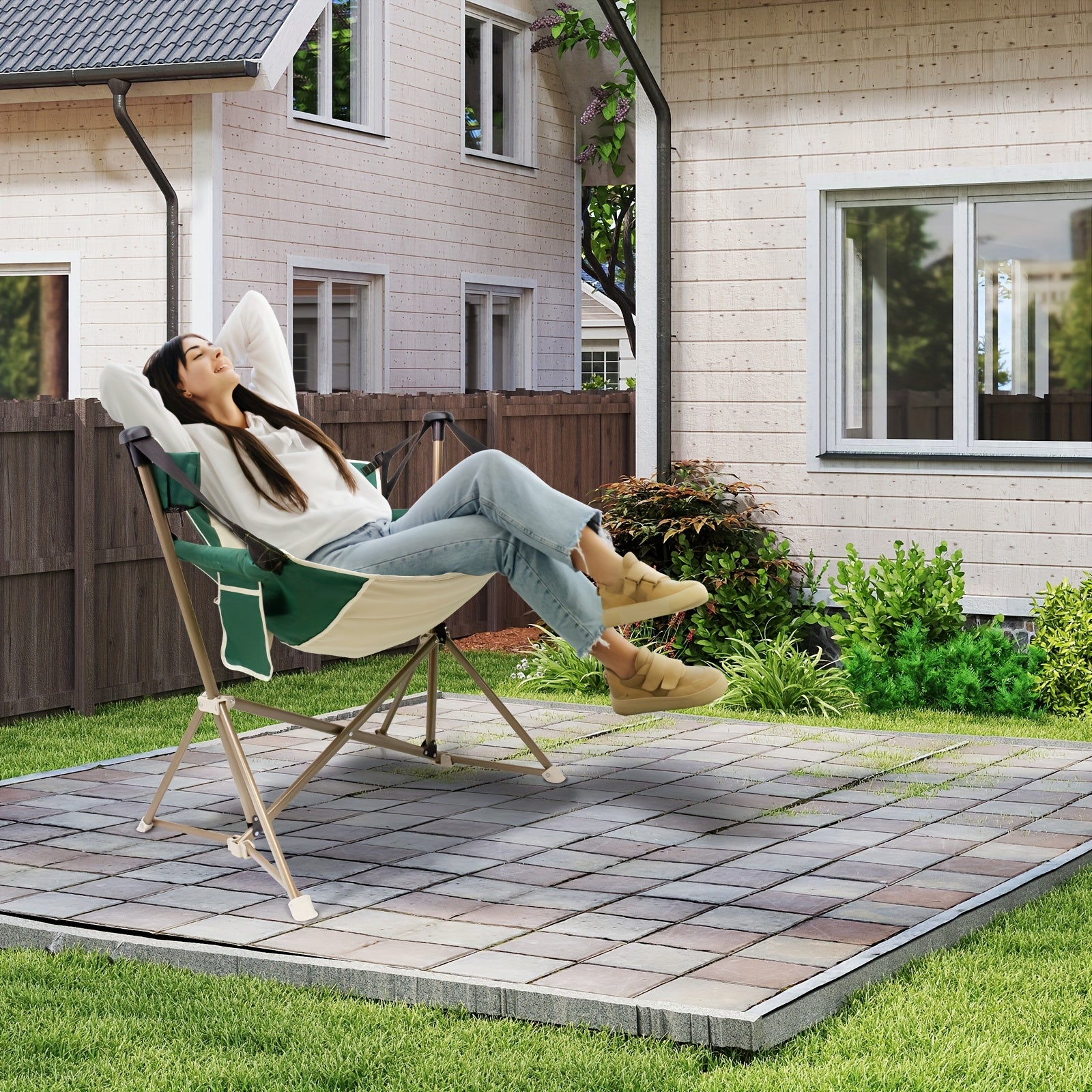 SZHLUX Folding Camping Chair, Portable Rocking Camping Chair Collapsible Outdoor Camping Chair