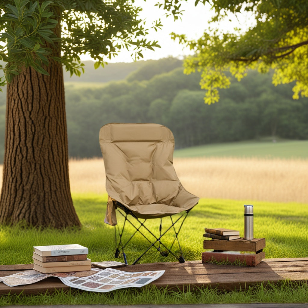 Portable High-Back Folding Moon Chair with Lightweight Metal Frame, Breathable Mesh Seat Cushion