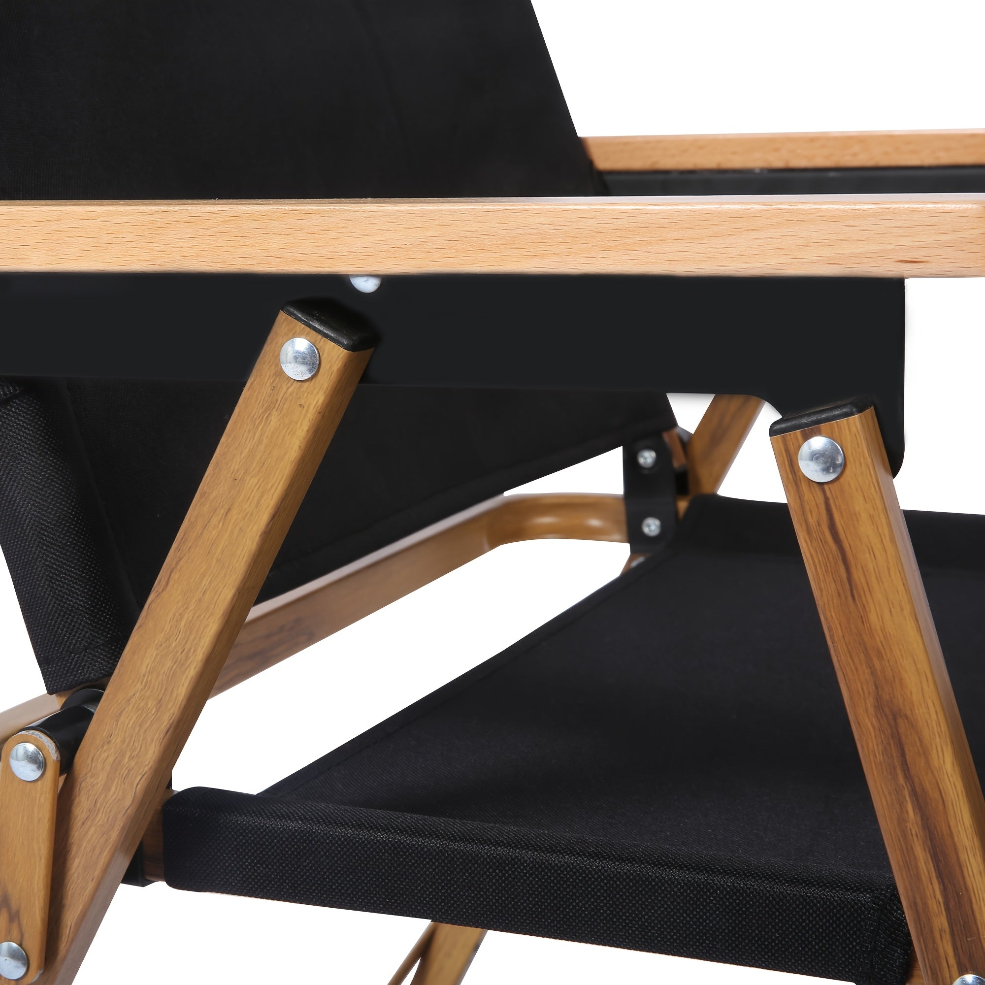 Black Set Of 2 Portable Lightweight Folding Camping Chair With Wooden Armrest Aluminum Frame