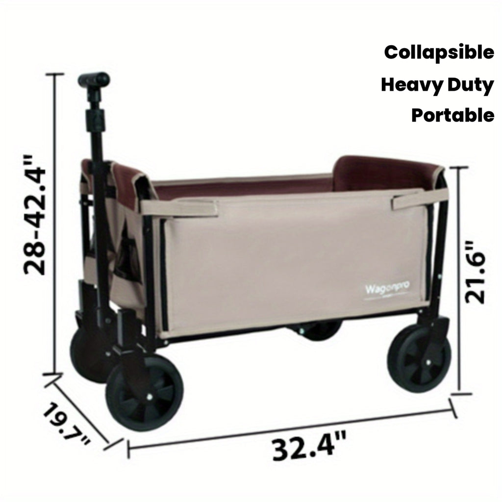 Convertible Folding Camping Wagon Cart, All-in-One Heavy-Duty Fabric Utility Cart with Bench Seat