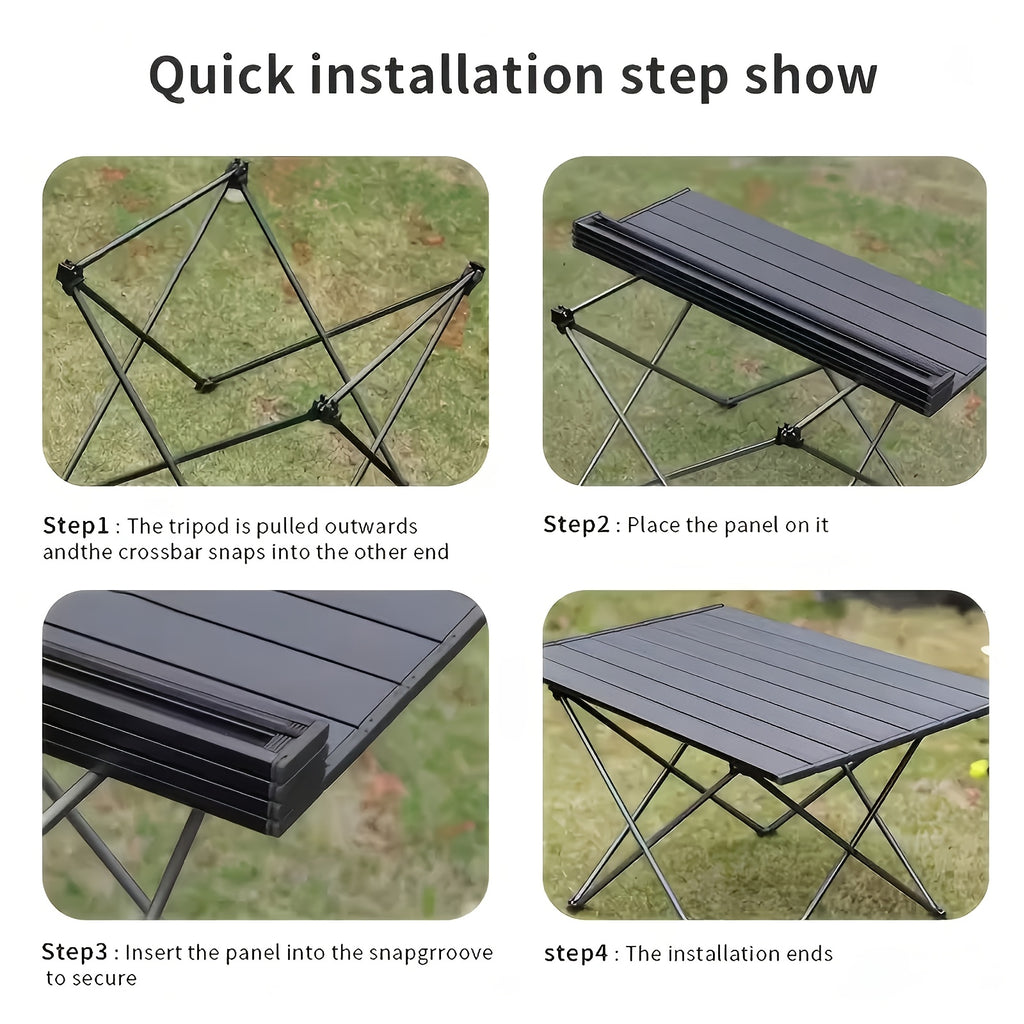 1pc Aluminum Egg Roll Table | Foldable Portable Camping Table with Sturdy X-Shaped Support