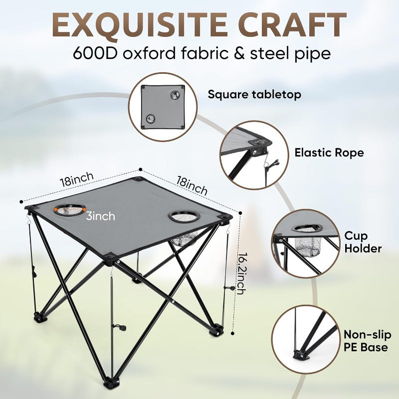 Folding Beach Chair Set of 3 Foldable Black Camping Chairs and Grey Table for Outside Low Beach Chair Portable