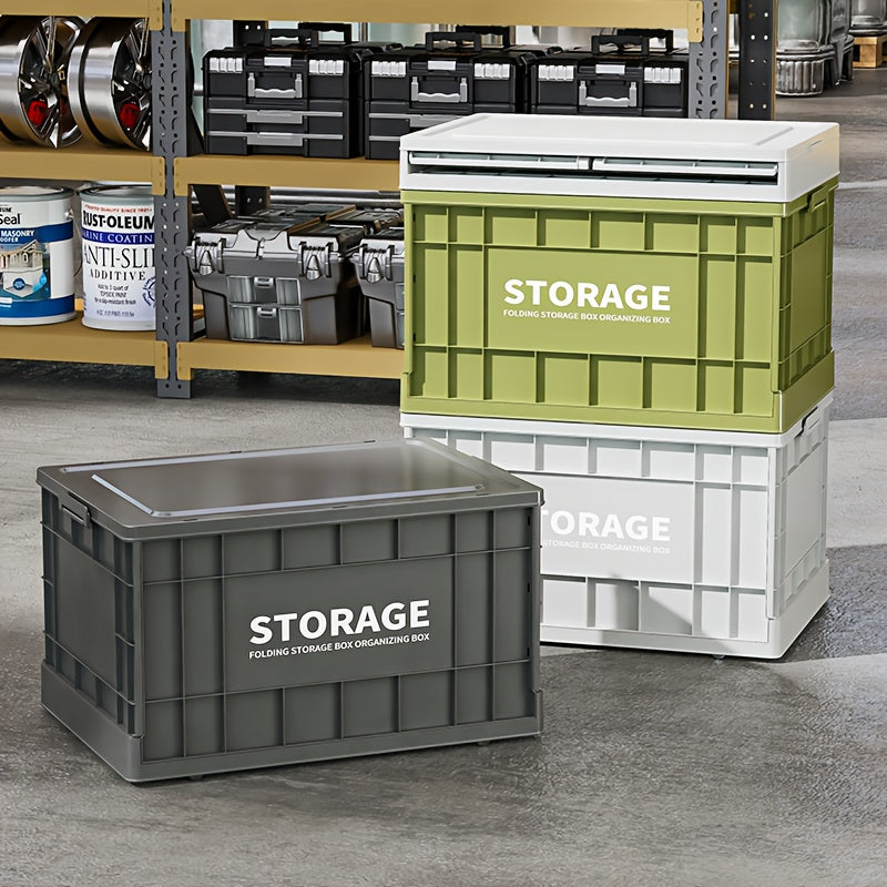 Large Capacity Foldable Outdoor Storage Box with Wheels, Waterproof Plastic Material