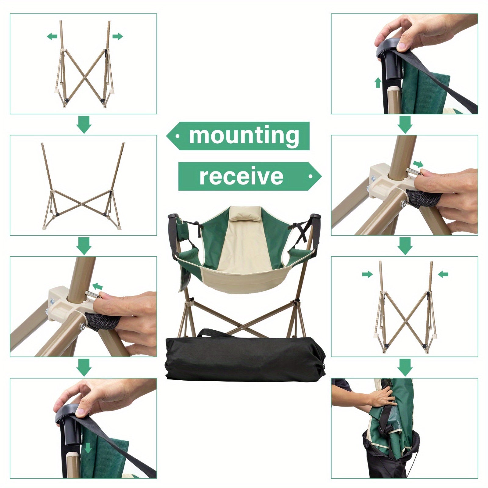 SZHLUX Folding Camping Chair, Portable Rocking Camping Chair Collapsible Outdoor Camping Chair