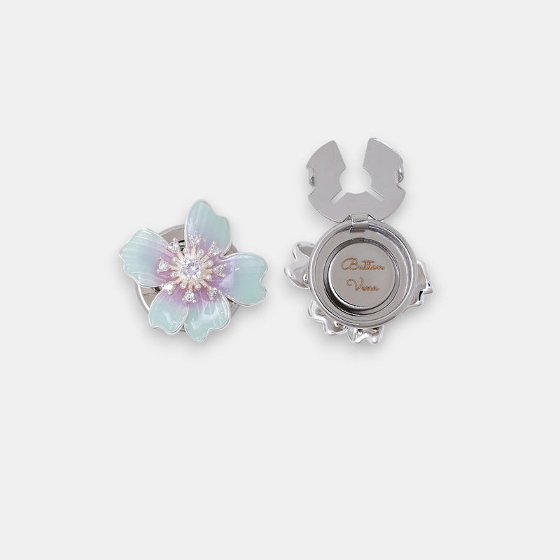 The Iris Button Cover Set – Teal & Violet Enamel with Diamond-Like Zirconia