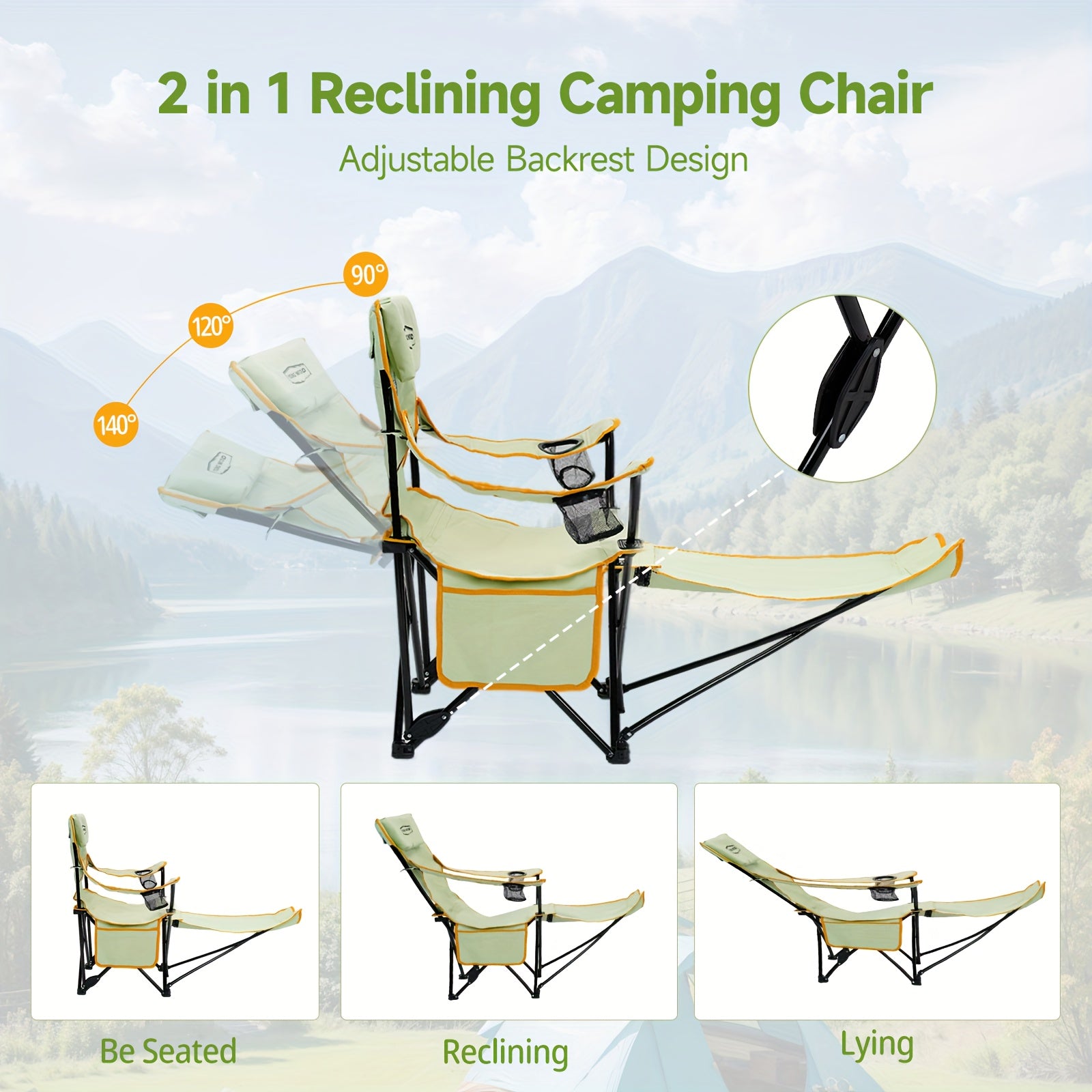 Walker Camping Chairs for Adults - 6-Legged Heavy-Duty Folding Lounge Chair with Footrest
