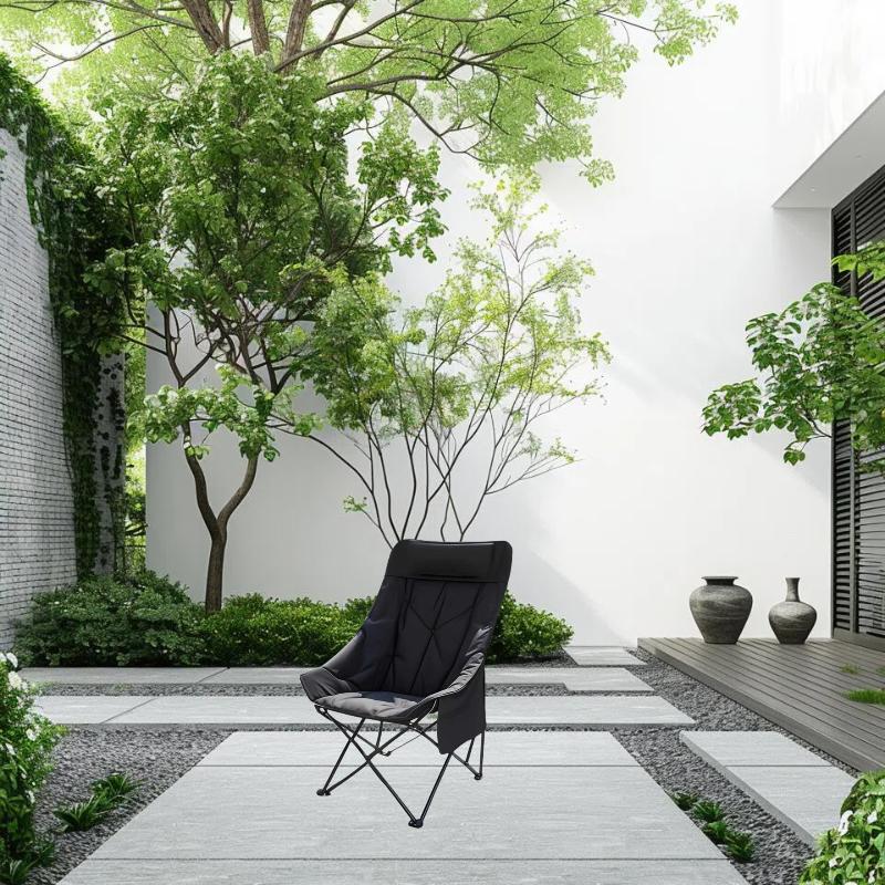Portable High-Back Folding Moon Chair with Lightweight Metal Frame, Breathable Mesh Seat Cushion
