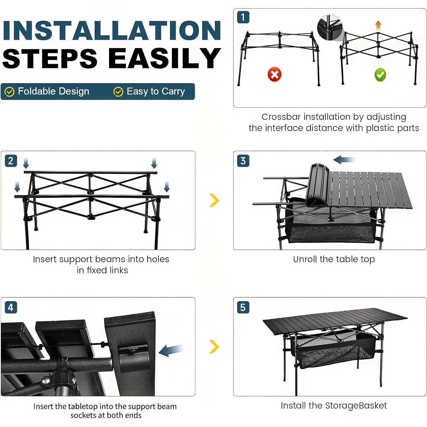 Lightweight Aluminum Folding Camping Table Portable Roll Up Design for Outdoor Camping Beach BBQ Patio