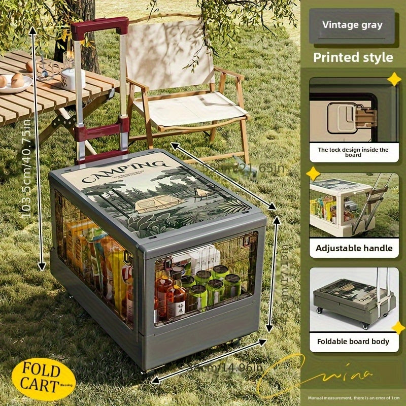 A Portable Folding Storage Box for Outdoor Camping with A Telescopic Handle