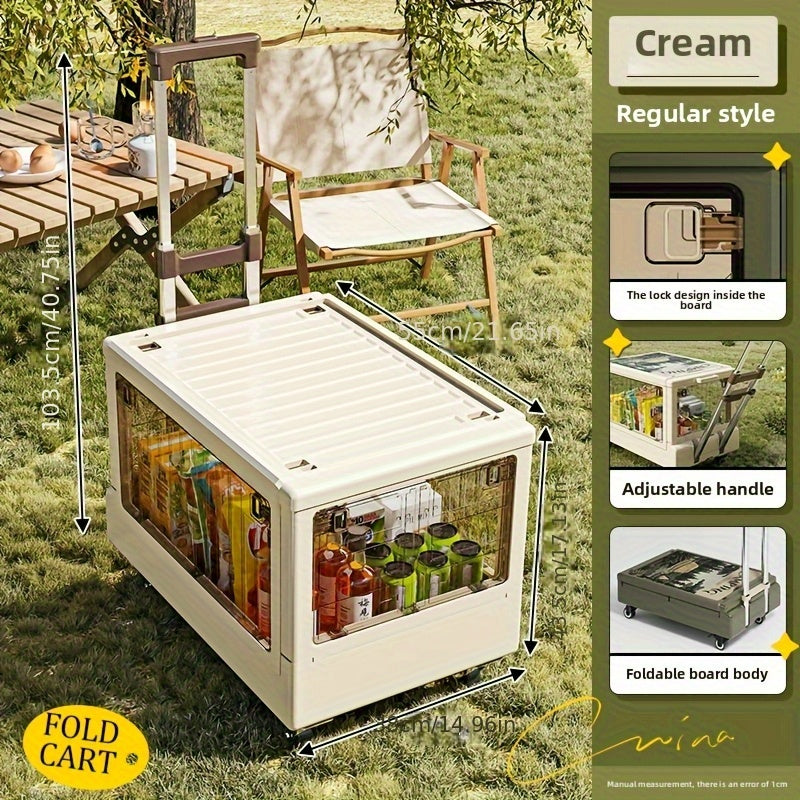 A Portable Folding Storage Box for Outdoor Camping with A Telescopic Handle