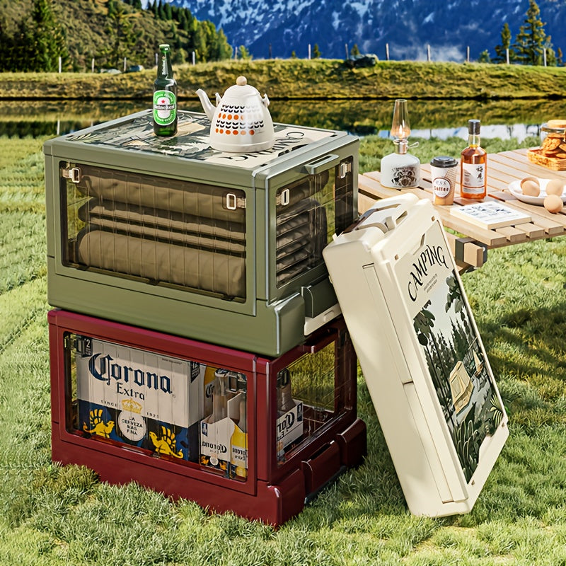 A Portable Folding Storage Box for Outdoor Camping with A Telescopic Handle