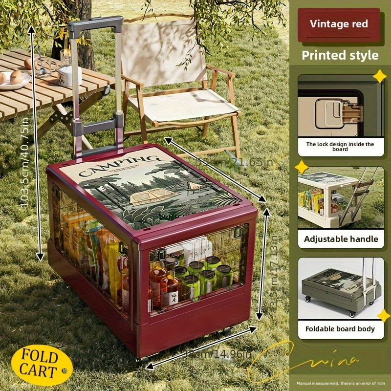 A Portable Folding Storage Box for Outdoor Camping with A Telescopic Handle