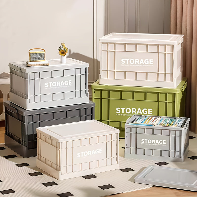 Large Capacity Foldable Outdoor Storage Box with Wheels, Waterproof Plastic Material