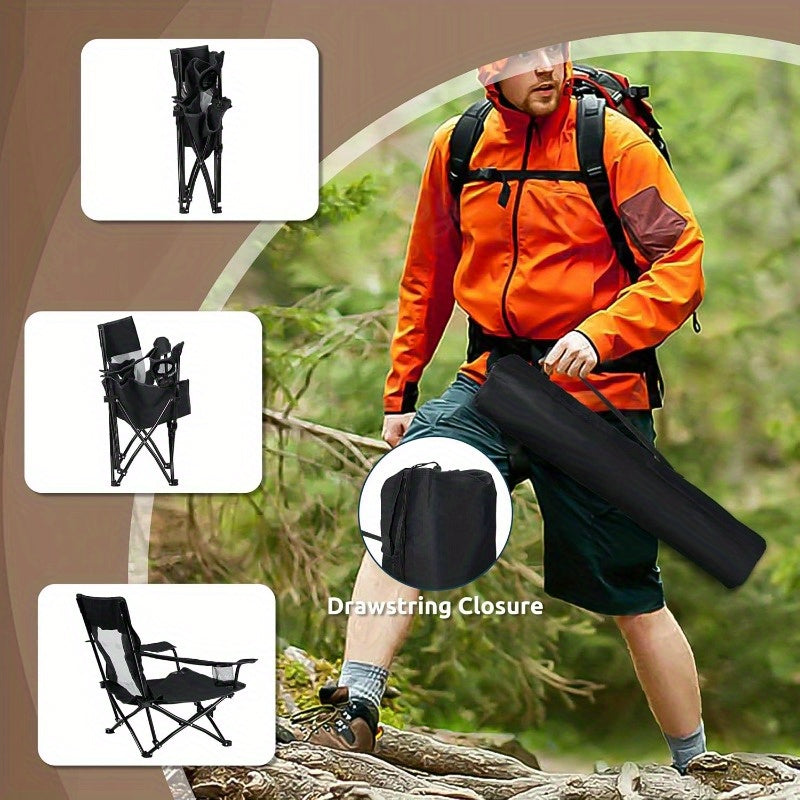 Folding Beach Chair Set of 3 Foldable Black Camping Chairs and Grey Table for Outside Low Beach Chair Portable