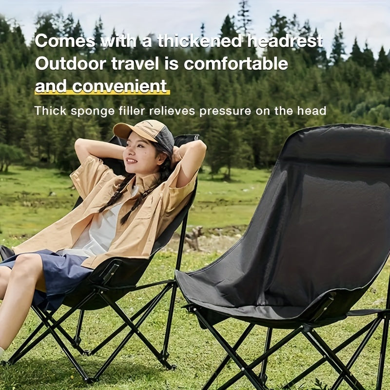 Portable High-Back Folding Moon Chair with Lightweight Metal Frame, Breathable Mesh Seat Cushion