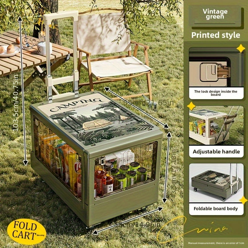 A Portable Folding Storage Box for Outdoor Camping with A Telescopic Handle