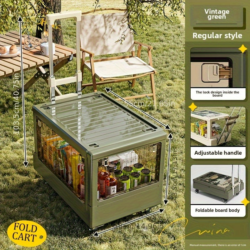 A Portable Folding Storage Box for Outdoor Camping with A Telescopic Handle