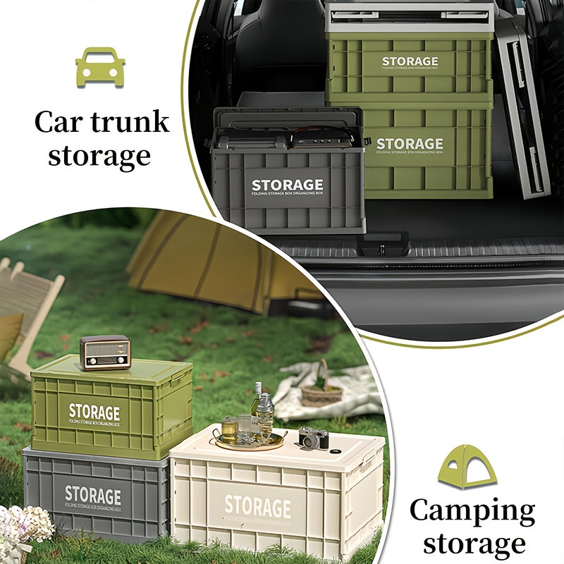 Large Capacity Foldable Outdoor Storage Box with Wheels, Waterproof Plastic Material