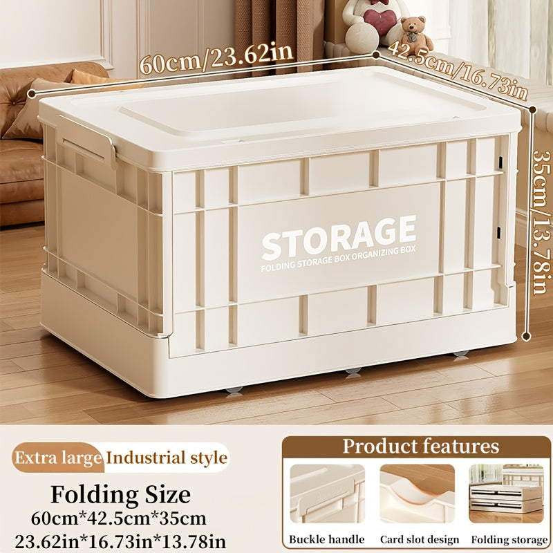 Industrial style folding storage box, convenient lid storage box with wheels, multi-functional mobile storage cabinet