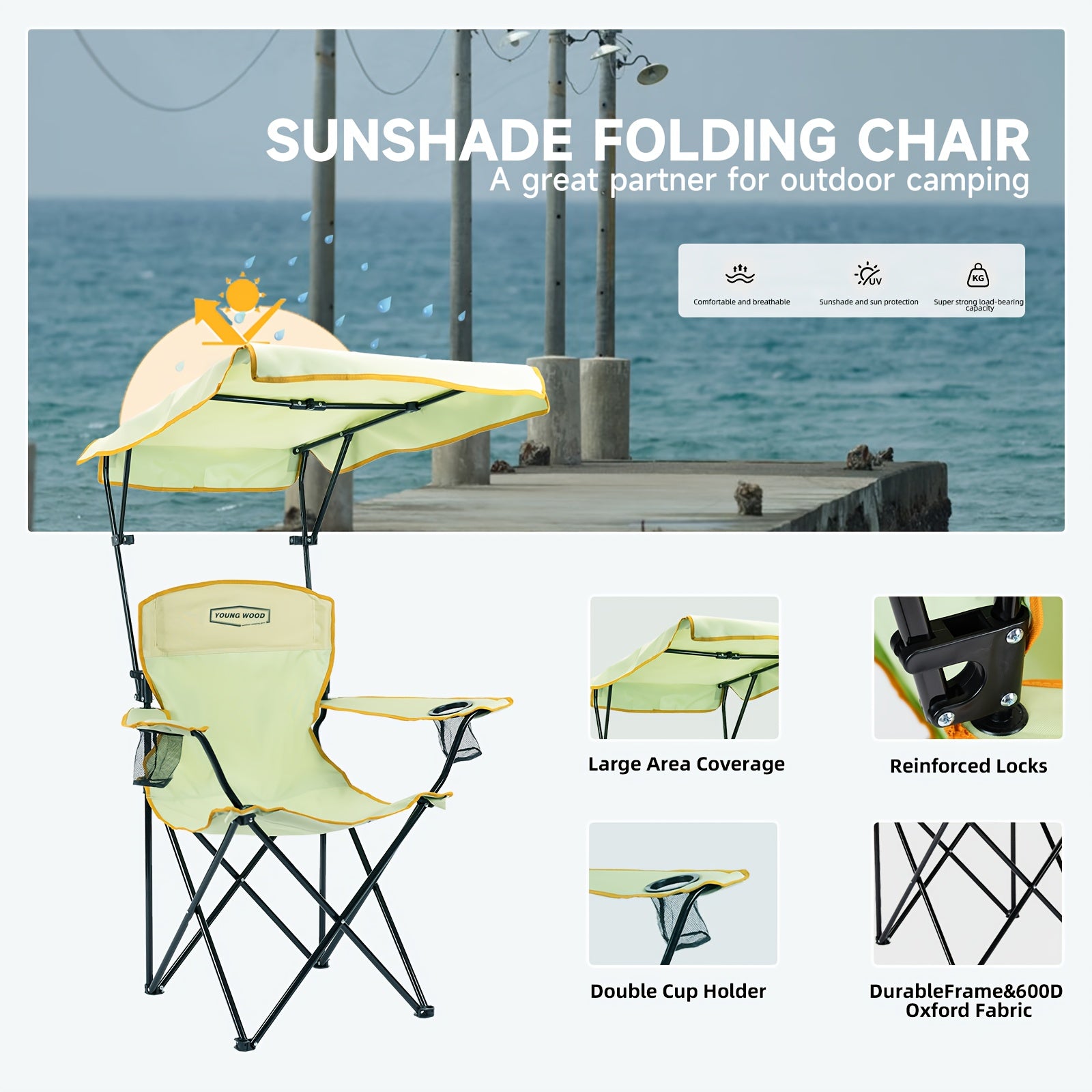 Portable Outdoor Chair Designed for Camping, Featuring a Sturdy Shade Canopy
