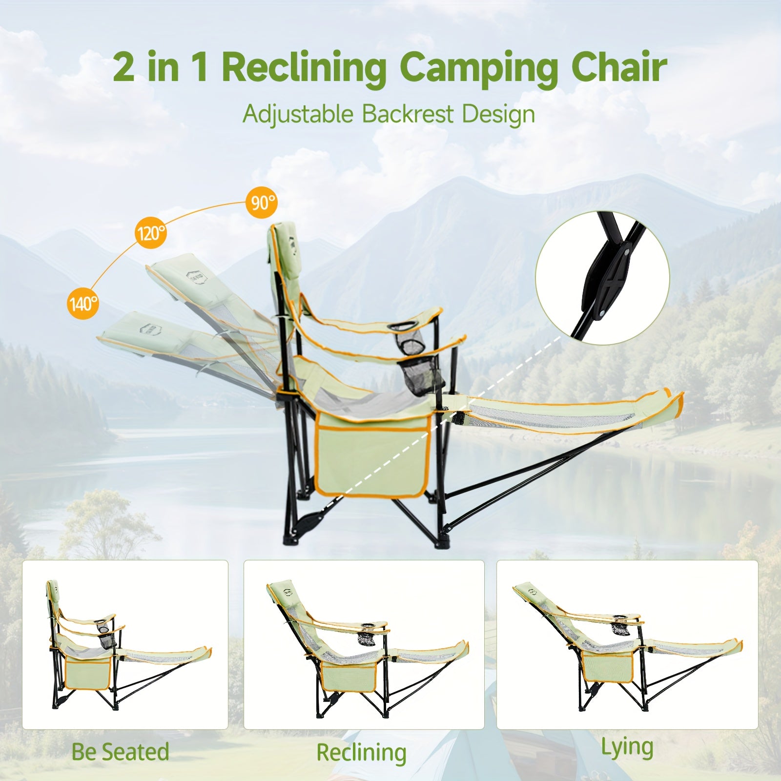 2-in-1 Reclining Camping Chair with Footrest
