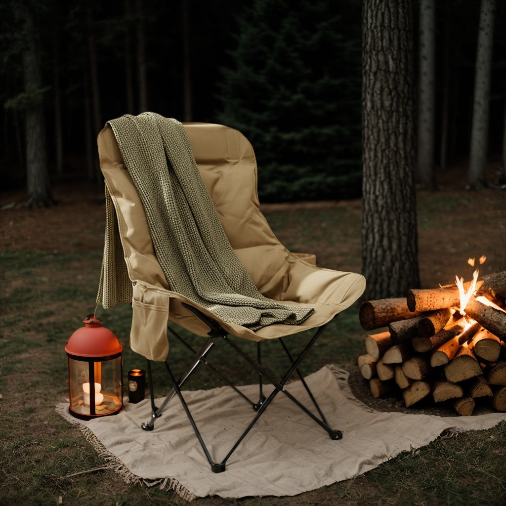 Portable High-Back Folding Moon Chair with Lightweight Metal Frame, Breathable Mesh Seat Cushion
