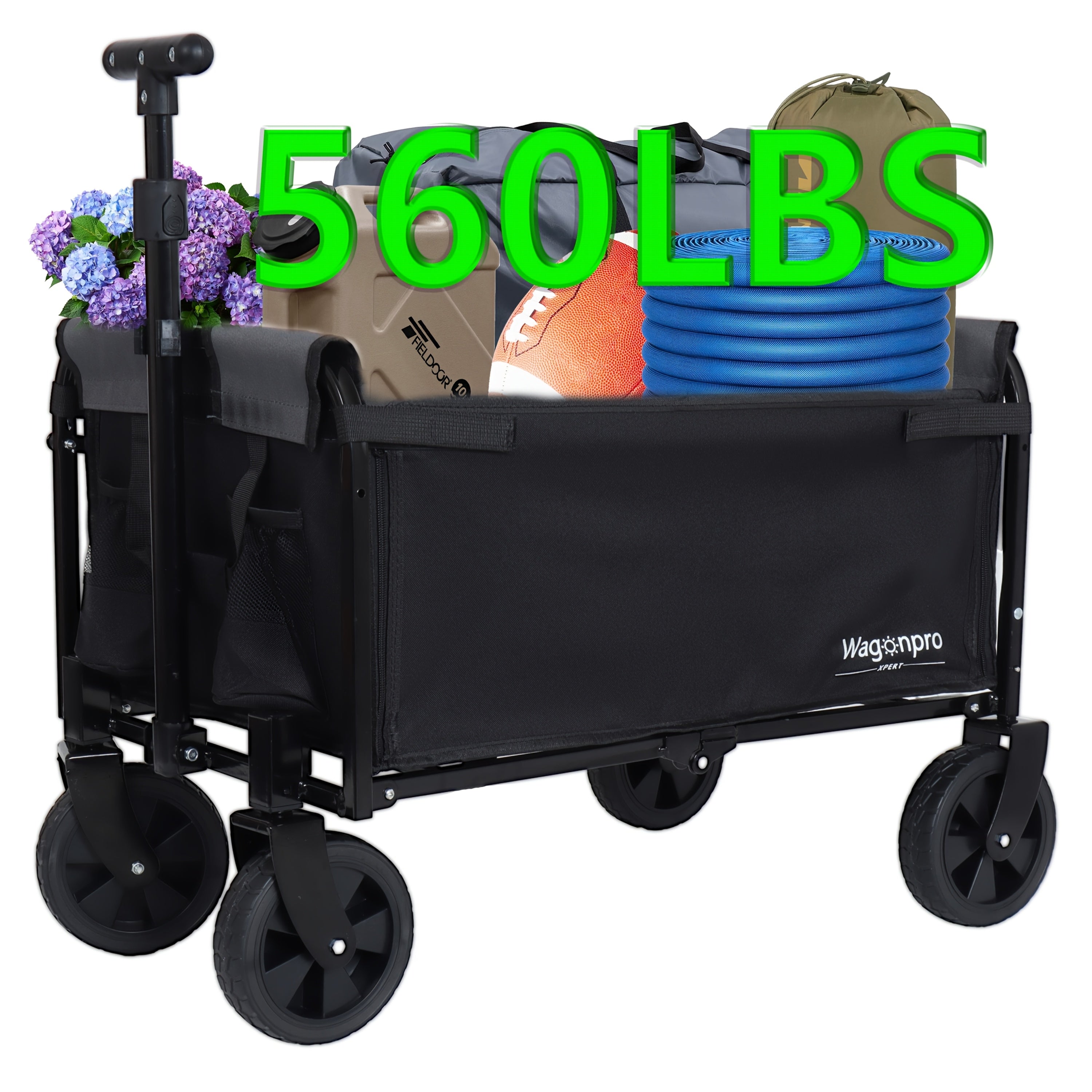 Convertible Folding Camping Wagon Cart, All-in-One Heavy-Duty Fabric Utility Cart with Bench Seat