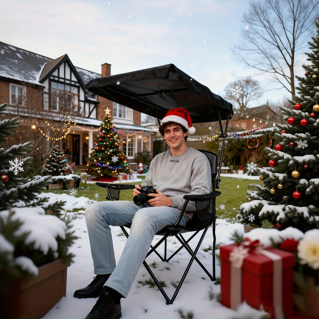 Portable Outdoor Chair Designed for Camping, Featuring a Sturdy Shade Canopy
