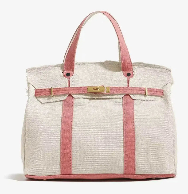 2026 New Arrival Canvas Tote Bag for Women Luxurious Niche Design Color-Blocked Handbag Spacious Commuter Tote Versatile Everyday Bag with Intentional Distressed Look & Lightweight Material